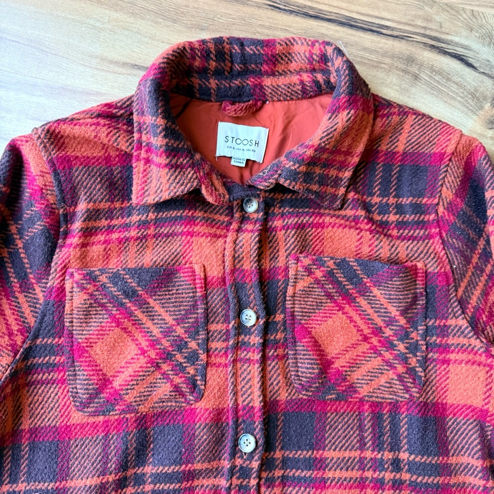 Stoosh Plaid Flannel Shacket Jacket Shirt Coat Oversized Cozy Fall X Large - Picture 5 of 9